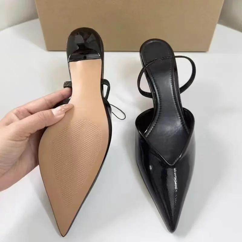 Sexy Patent Leather Black Office Lady sandals Elegant Pointed Stilettos Concise Design  High Heeled Women Dress Shoes