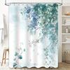 Elegant Blue Floral Shower Curtain With Green Leaves White Blossoms For Bathroom Decor Waterproof Mildew Resistant