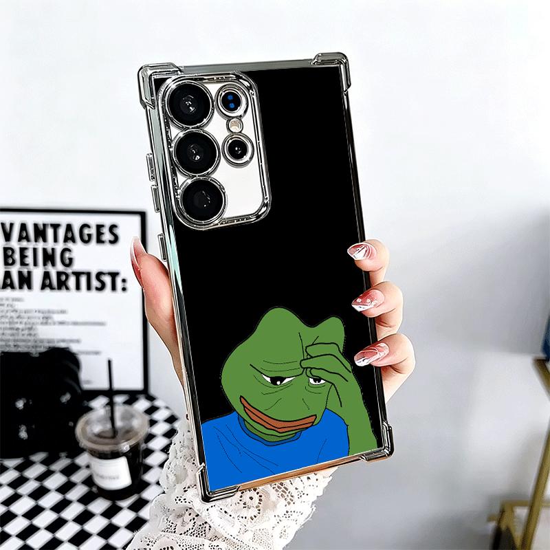Funny Sad Forg P-Pepe Meme Plating Phone Case For Samsung Galaxy S24 S25 FE S26 Edge S23 Ultra S22 S21 Plus S20 Anti-Fall Airaba