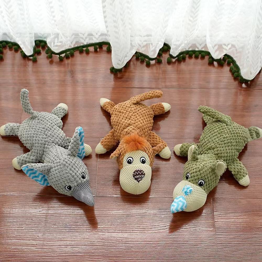 2025 Haustier Hund Hundespielzeug Plüsch Bissfest Quietschend Tier Bürgersteig Affe Elefant Nashorn Spielzeug Haustierbedarf