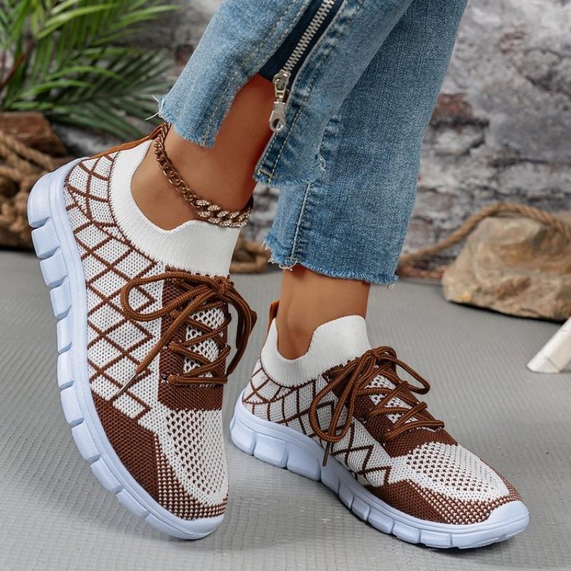 Large size spring new fly-woven breathable lace-up women's flat-bottomed lace-up sports women's shoes