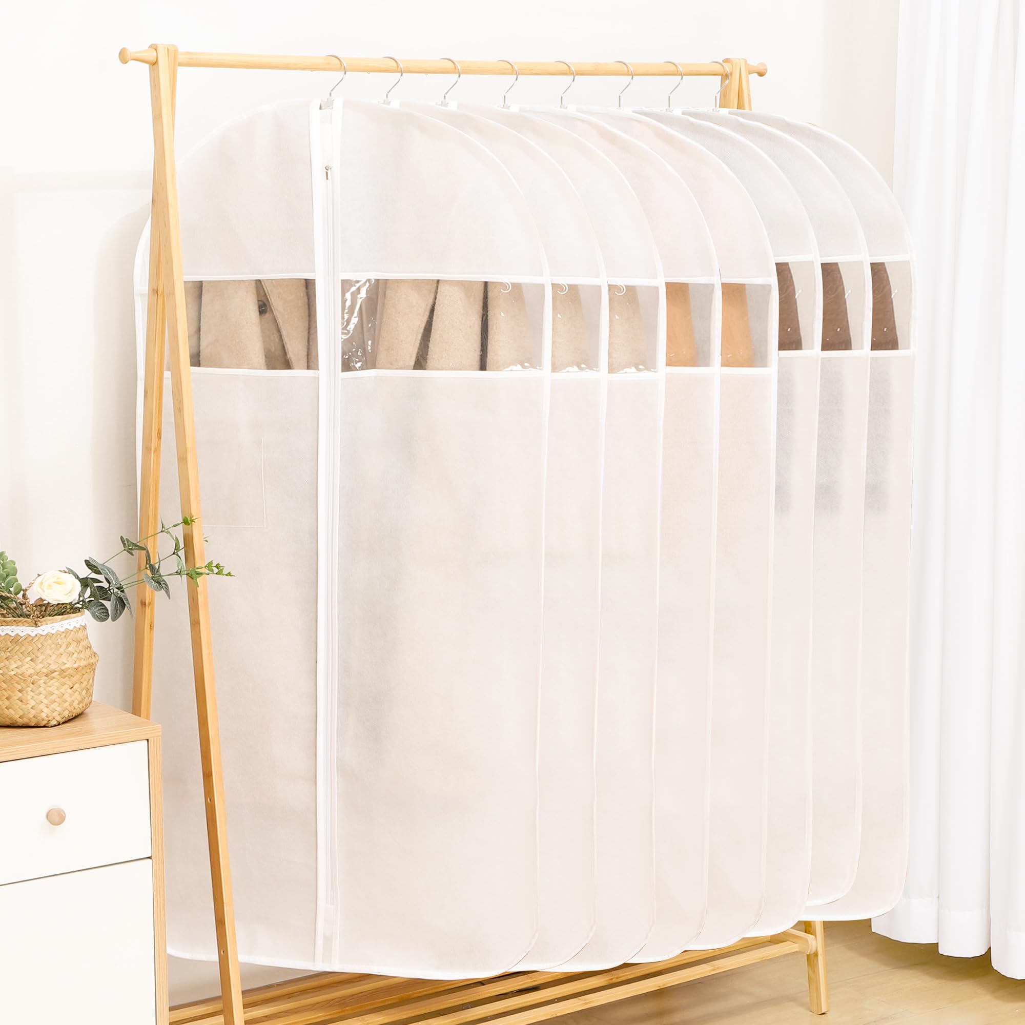 

TITIROBA Clothing and Made of Thick and with Clear Window and Ideal for Storing and Coats PEVA Durable 8 Pieces Covers, Dustproof, Insect-Proof, белый