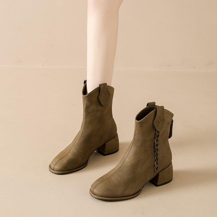 High-heeled Short Boots Women's 2025 Autumn New Fashion Versatile Retro Temperament Thick Heel Thin Boots British Martin Boots