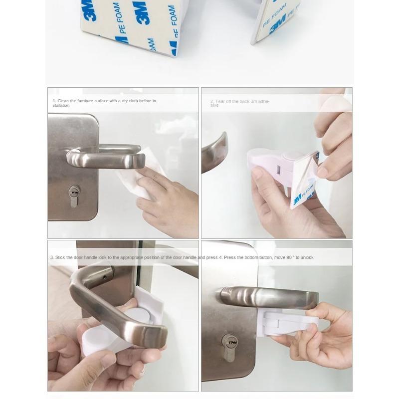 Child Baby Safety Lock Rotation Proof Professional Door Adhesive Security Latch Multi-functional Simple,Durable ABS Tool-free Installation