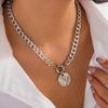 Hip-Hop Metal Disc Pendant Necklace Female, Niche Spring Buckle Single-Layer Chain Collarbone Necklace