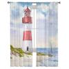 Lighthouse Beach Island Vintage Watercolor Sheer Curtains Modern Gauze Curtain for Living Room Bedroom Voile Yarn Curtains