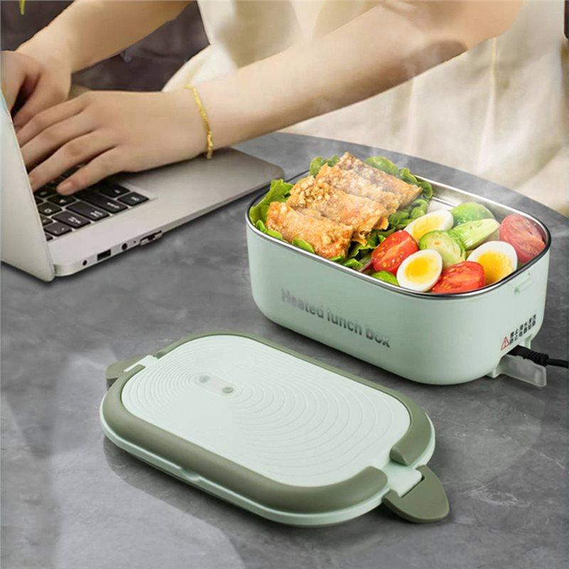 Heat-Generating 220V EU Plug Portable Electric Lunch Box 1L Stainless Steel Set Office Food Warmer Warming Functionality Beige