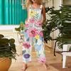 Women's Floral-print Casual Loose Retro Drawstring Cotton And Linen One-piece Pants