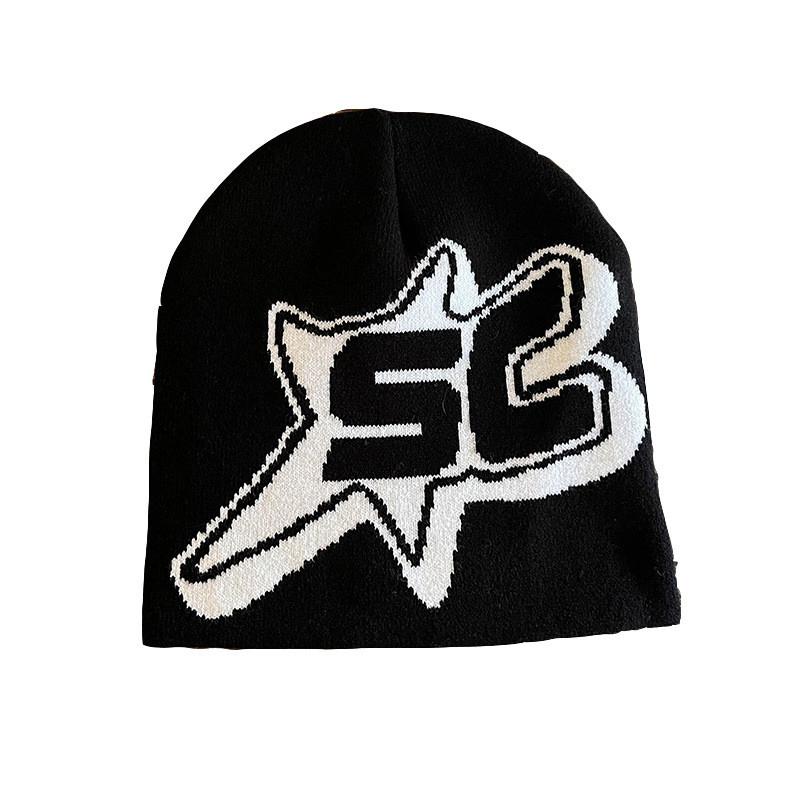 Pattern Sc Alphabet Acrylic Beanie Knit Hat Unisex Warm Hat For Outdoor Use