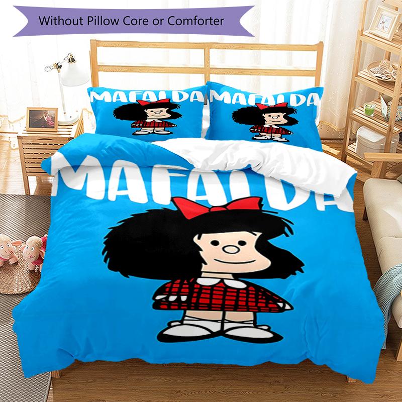 3pcs Mafalda1 Design Cover Set - HD Printed Bedding with 1 Cover and 2 Pillowcases - Perfect for Home and Dorm Decor