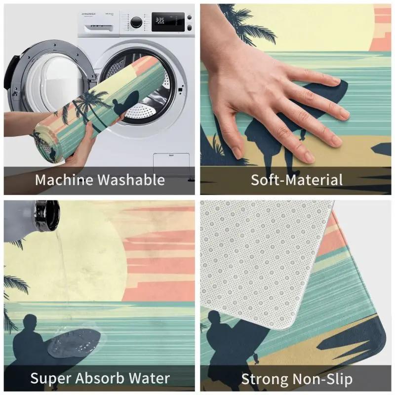 Retro Surfing Front Door Mat Anti-Slip Outdoor Absorbent Summer Beach Surfer Doormat Kitchen Balcony Entrance Rug Carpet