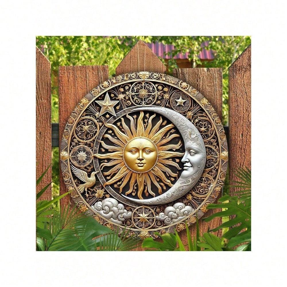 Iron Wall Art Sun Moon Round Metal Sign 20cm Home Decor Gift