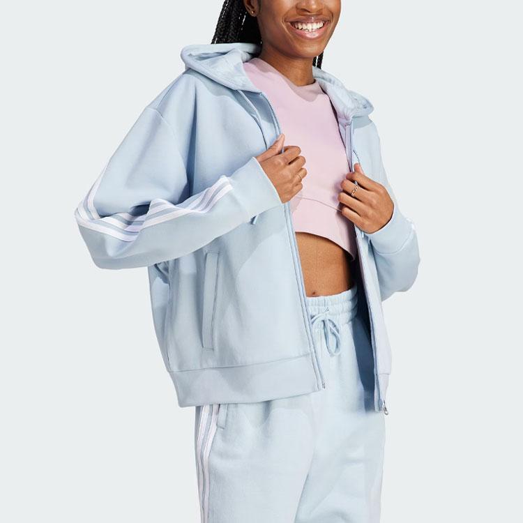 adidas Future Icons Three-Stripe Color Block Full-Zip Hoodie Soft Stretchy Vintage Casual Long Sleeve Outerwear Women Light Blue IL3049