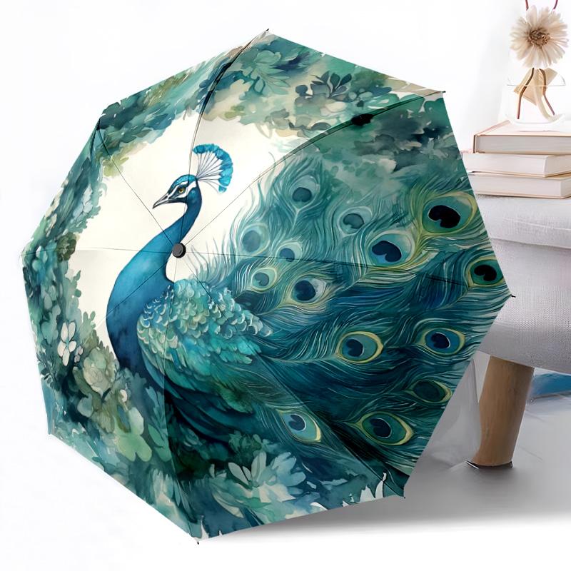 Peacock Feather Mandala Art Outdoor Automatic Umbrella Compact 8-Rib Weight Sturdy Construction Durable Everyday Carry Umbrella