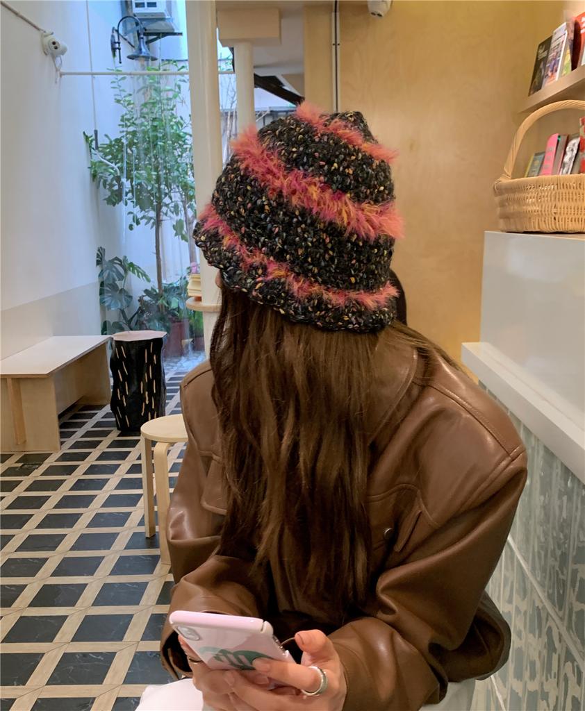 Dopamine Color Retro Knitted Bucket Hat Women's Autumn and Winter Face Small Warm Versatile Wool Hat Tide