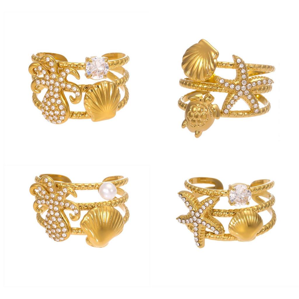 Qiong Yao 18k Gold-Plated Zircon Octopus Starfish Ring - Fashionable and Durable Index Finger Jewelry