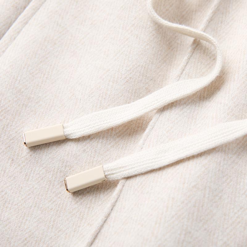 2024 New Beige Wool Blend Women's Wide-Leg Pants - Autumn/Winter Casual Straight-Leg Style