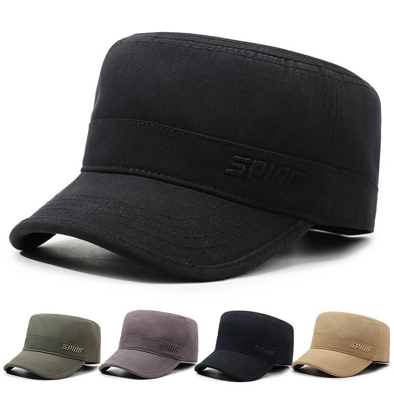 Mens Allseason Flat Top Cotton Hat With Embroidered Letters For Casual Sun Protection