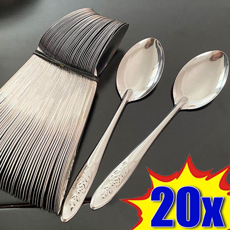 5/20pcs Silver Teaspoon Stainless Steel Flatware Milk Coffee Soup Rice Dinner Dessert Watermelon Spoons Tableware Kitchen Tools4