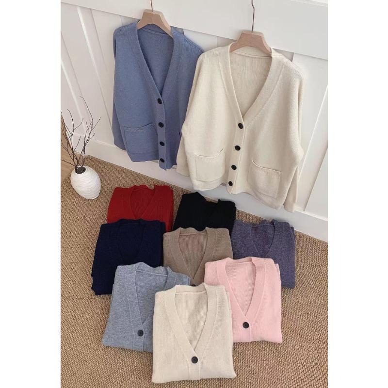 

Простой стиль универсальная куртка-свитер женская осень и зима новая свободная ленивая однобортная вязаная большая кардиган женский One size бежевый