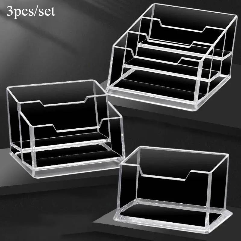 1pc Transparent Desk Shelf Box Storage Display Stand Acrylic Plastic Transparent Desktop Bussiness Card Holder Place Card Holder