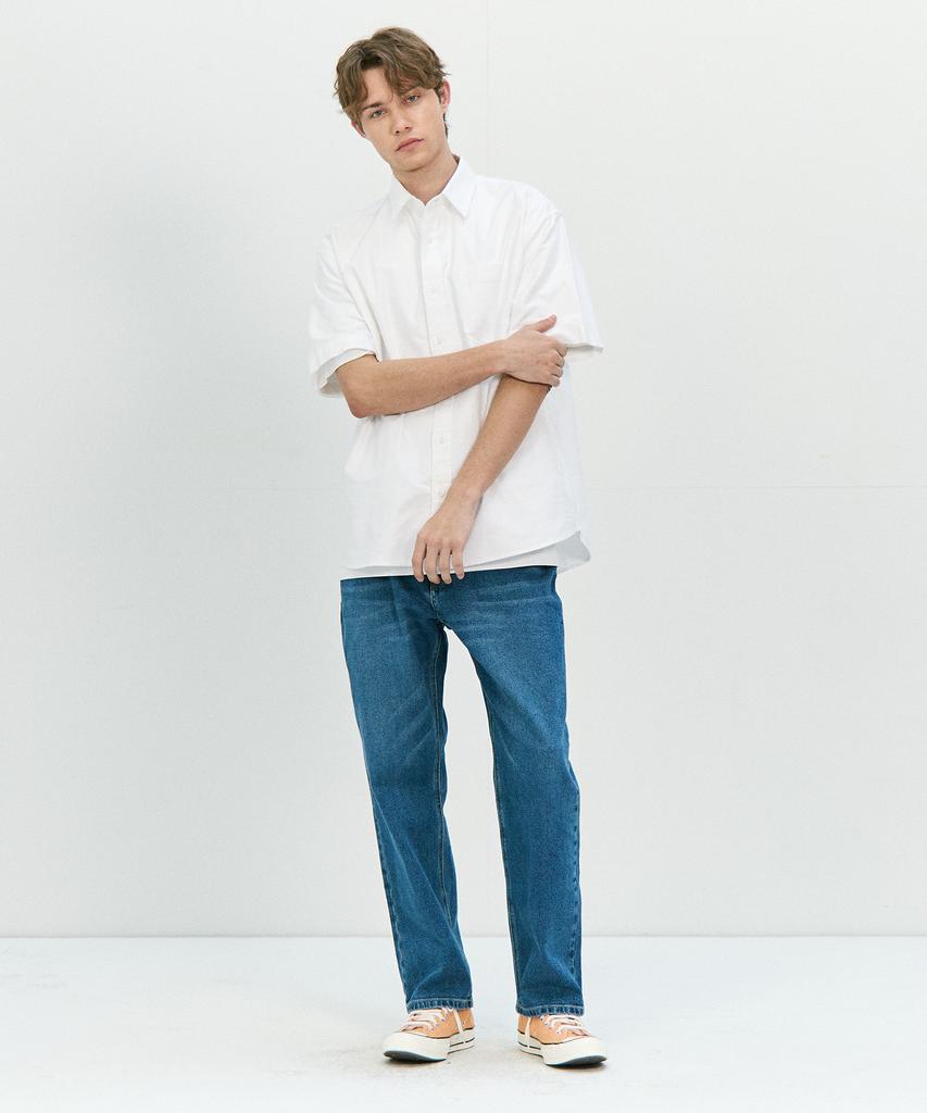 BASIC HOUSE Oxford Semi-Overfit Short Sleeve Shirt White Lzws3101