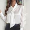 Autumn Solid Color Fashionable Design with Ribbon Long Sleeved Women's Blouses & Shirts