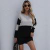Women's Crew Neck Sweater, Color-Block for Fall and Winter