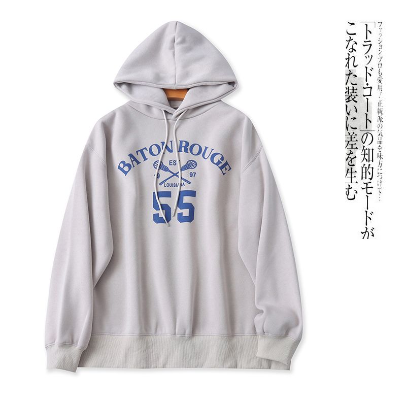 Japanese Order Hooded Fleece Lined Sweater Winter New Men's and Women's Same Style Long Sleeves Letters Plus Size Casual Pullover 30387