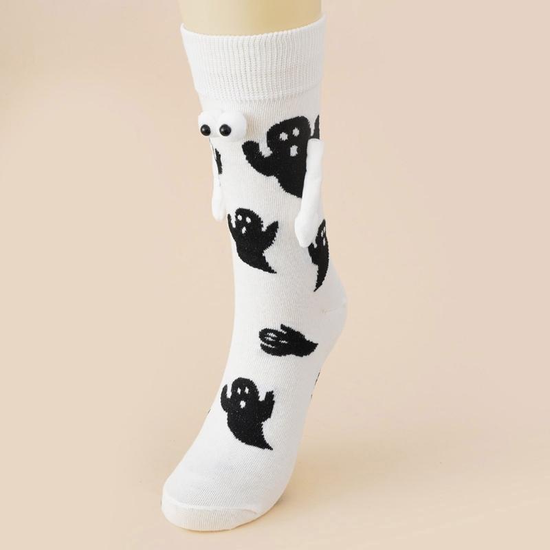 Halloween Themed Magnetic Link Socks Soft Unisex Short Socks With Ghosty Pumpkin Patterns Practical Polyester