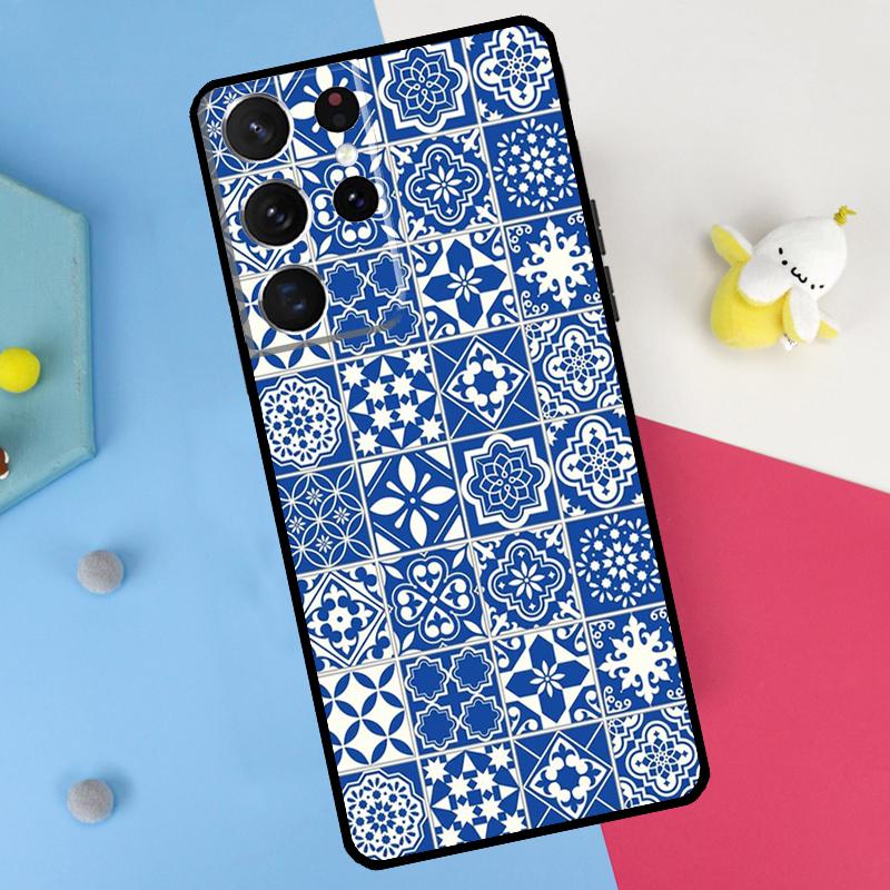 Portuguese Glazed Tiles Back Case For Samsung Galaxy S25 S24 S23 S22 S20 S26 Ultra S10 Plus S21 FE S25 FE Soft Cover Galaxy S25