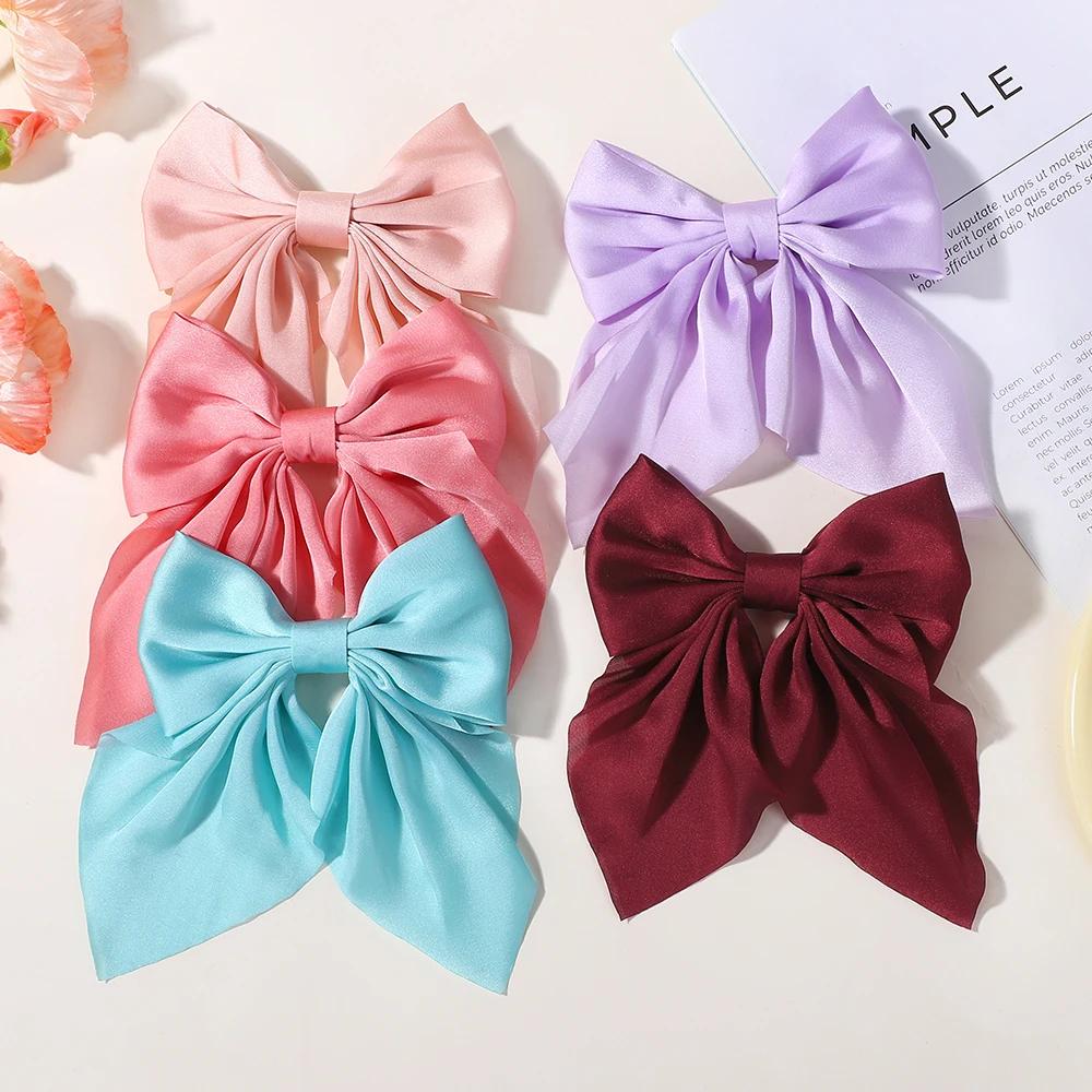 1Pcs Girls Solid Color Satin Butterfly Barrettes Fresh Color Hairbows Ponytail Clip Women Travelling Headwear Hair Accessories