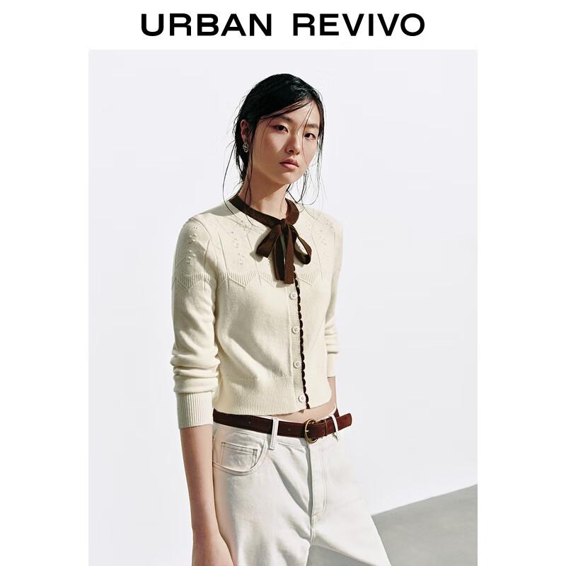 UR 2025 Autumn Chic Lace Trim Knit Cardigan