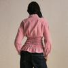 New Retro Plaid Waist Cinching Short Top with Elastic Waistband for Slimming Effect, Featuring A Lapel and Long Sleeved Plaid
