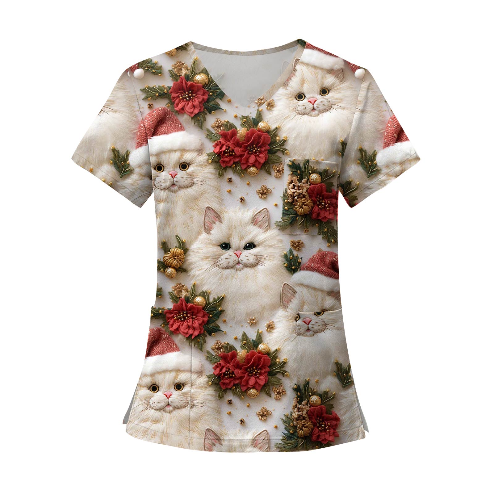 

Женские модные топы с короткими рукавами и V-образным вырезом с принтом, рабочие футболки с карманами XXXXL бежевый