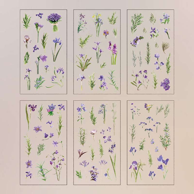 

12 аркушів 2 упаковки Прозорі ПЕТ наклейки Матеріали для скрапбукінгу DIY Колаж для журналу Квіткові Листя Рослини Декоративні наклейки