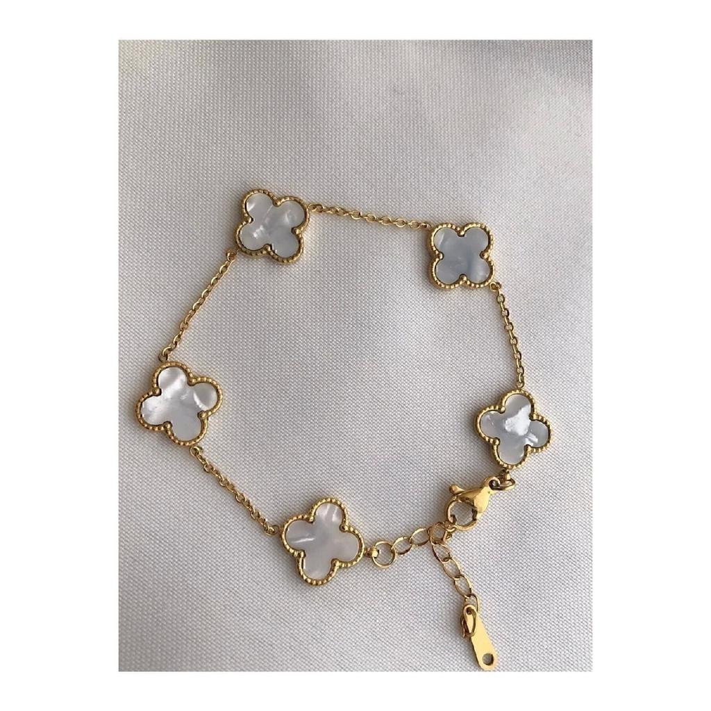 Silver Color Black Mother-of-pearl Clover Steel Bracelet