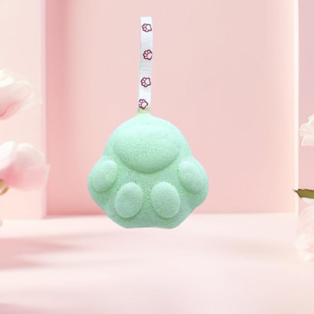 Tragbarer weicher Baby-Badeschwamm mit Hautschichtenentferner und Lanyard, Duschbälle in Katzenpfotenform, Baby-Gesichtswaschschwamm, Badezubehör