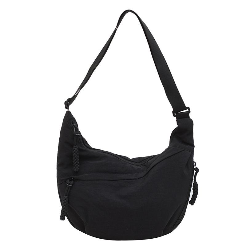 

2025 лето новая универсальная наплечная сумка дорожная сумка-мессенджер выстиранная ткань нейлон ретро повседневная легкая сумка-пельмень 37*4*23 чёрный