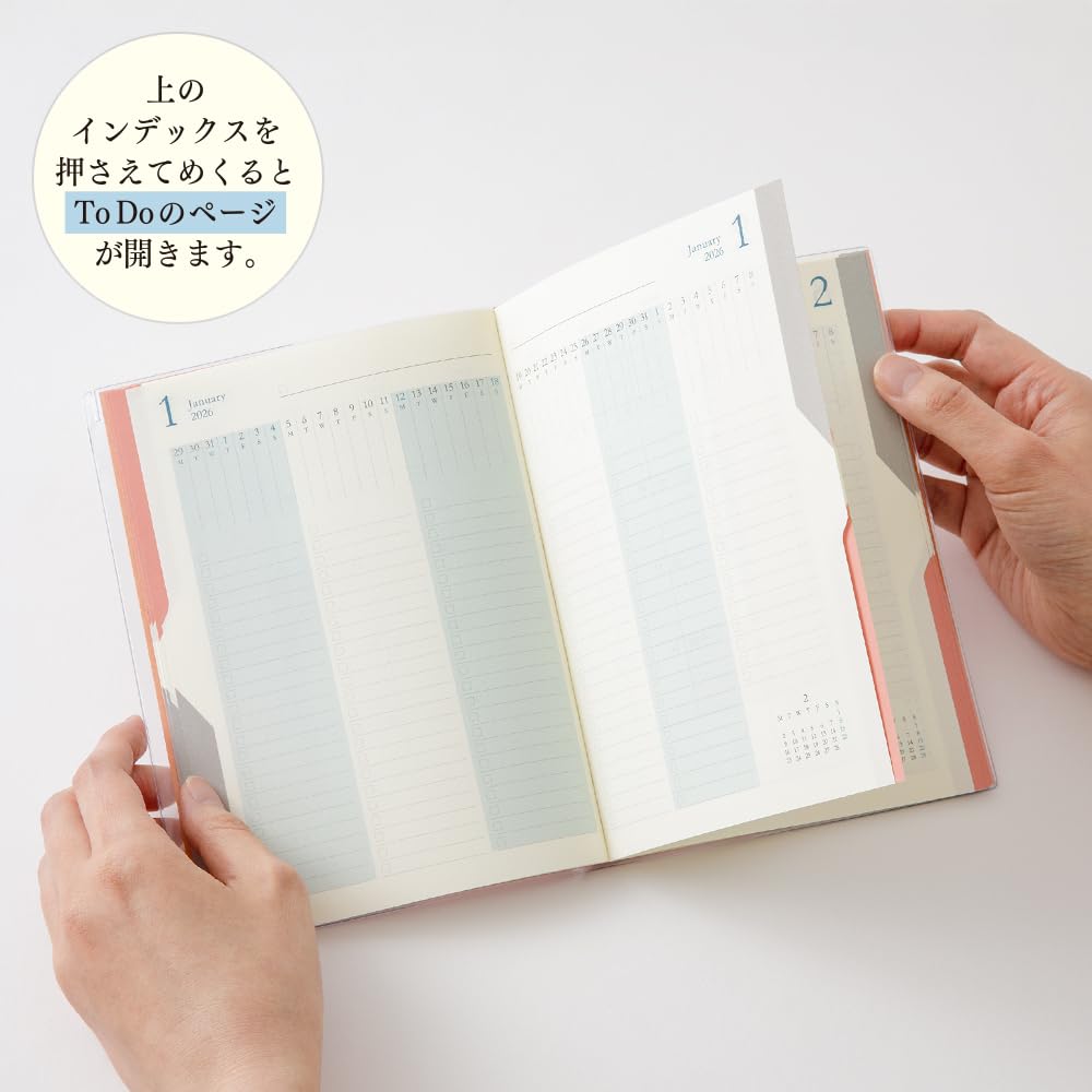 Midori Double Schedule Planner, 2026, B6, Monthly, Limited Edition, Bookmark Included, To Do, Orange, 22387006 (Starts October 2025)
