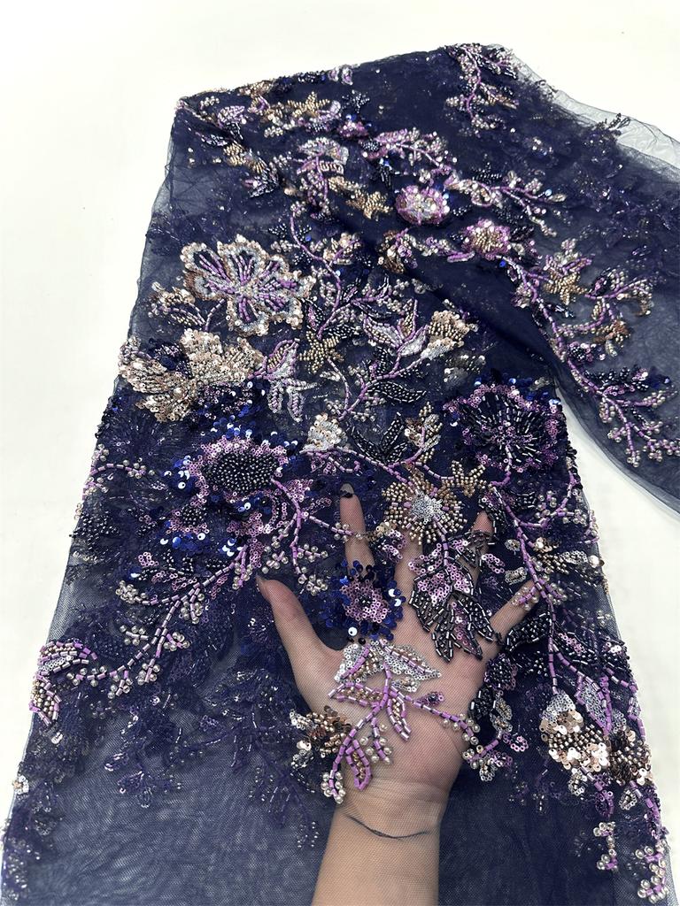 African French Mesh Beaded Lace Fabric 2025 High Quality Nigeria African Tulle Sequin Lace Fabric for Women Evening Party Dress