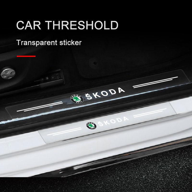 4Pc Car Threshold Protector Transparent Decorative Badge 3D Sticker For Skoda Octavia Superb Rapid Kodiaq Karoq Fabia Kamiq Roomster Citigo