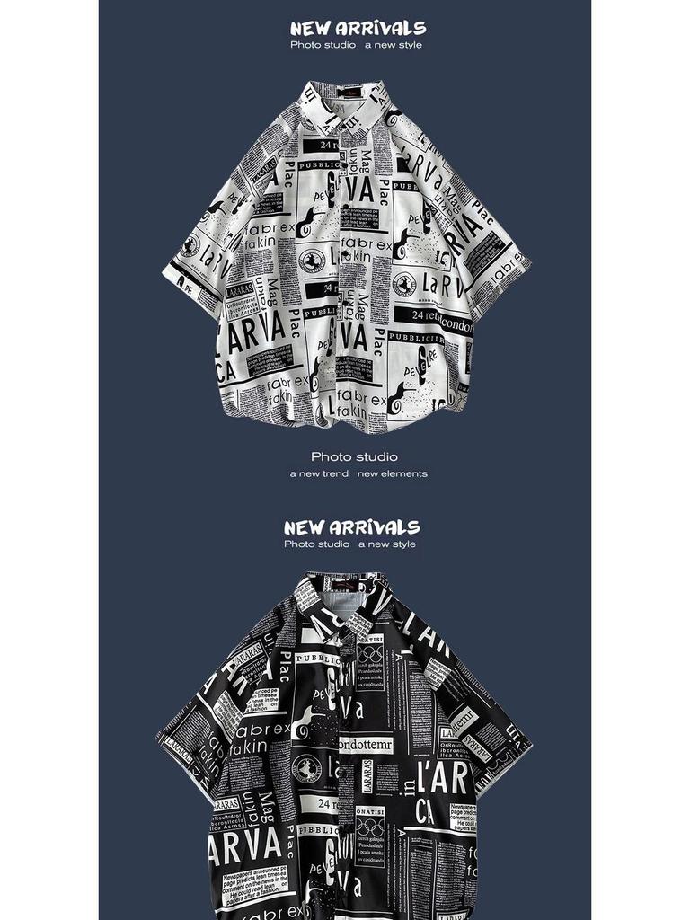 Letnia Koreańska Retro Kwiatowa Para Luźna Koszula z Krótkim Rękawem - Męski Modny Styl