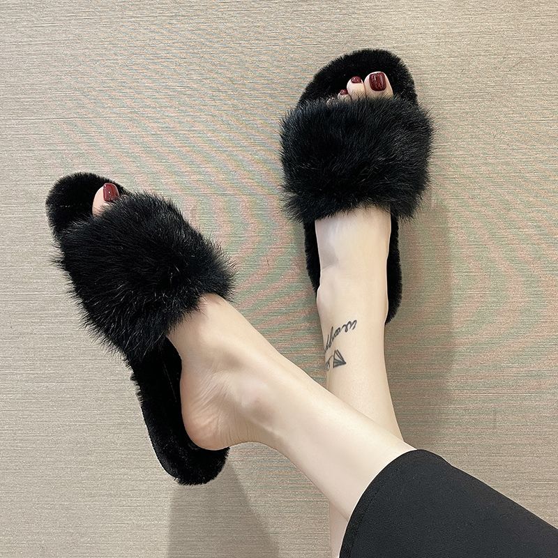 Mao Mao slippers women wear Internet celebrities super fire 2025 autumn and winter new versatile flat-bottomed fairy one-word cotton drag tide