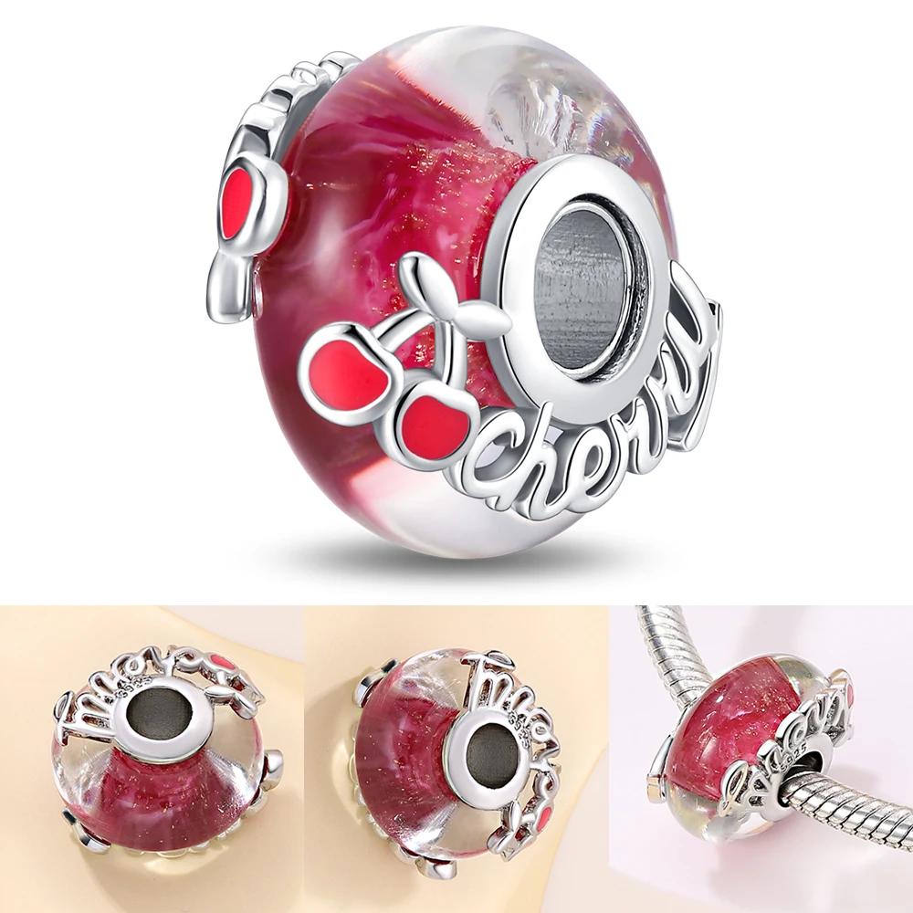 New Copper Colorful Flower Murano Glass Charm Fit Original Bracelet Necklace Heart Murano Glass Diy Fine Jewelry