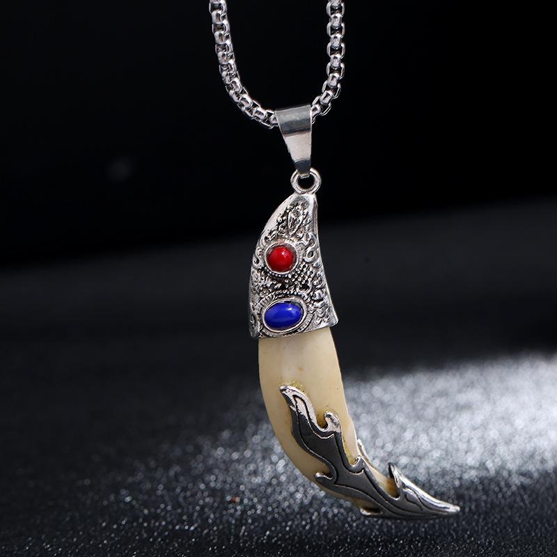 Wolf Tooth Pendant Necklace - Men's and Women's Stainless Steel Pendant Necklace Decorative Jewelry