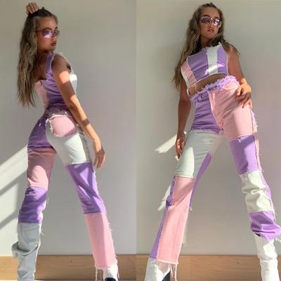 2024 Sommer Jeanshose Patchwork Hohe Taille Enge Gesäß Damenhose Gerade Bein Jeans