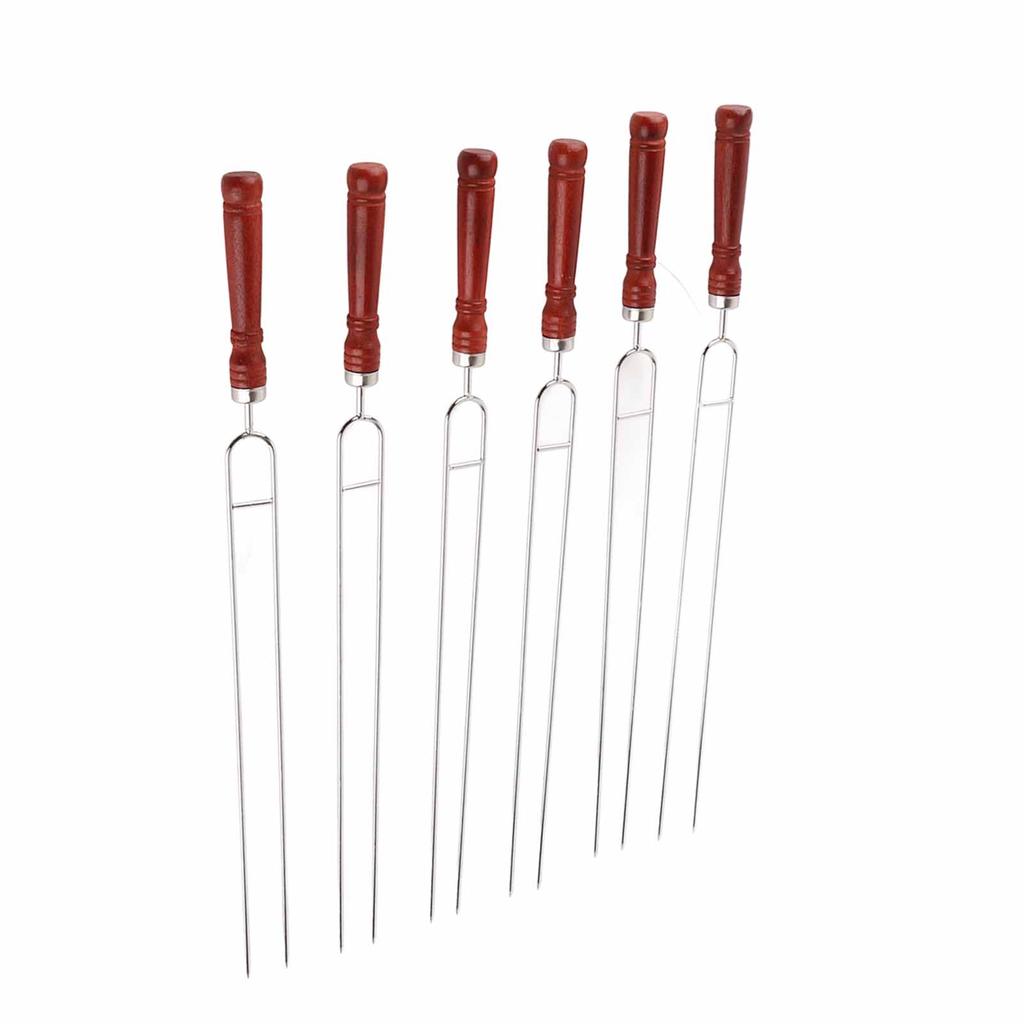 6pcs Barbecue Fork 2pcs Silicone Barbecue Brush Stainless Steel Roasting Stick U-shaped Hot Dog Fork with Wooden Handle