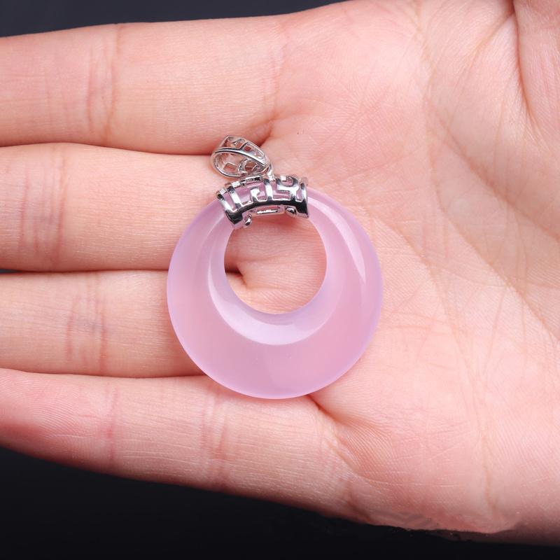 Natural Green Chalcedony Hand -Carved Safe Buckle Pendant Fashion Jewelry Men And Women Green Agate Silver Inlaid Necklace