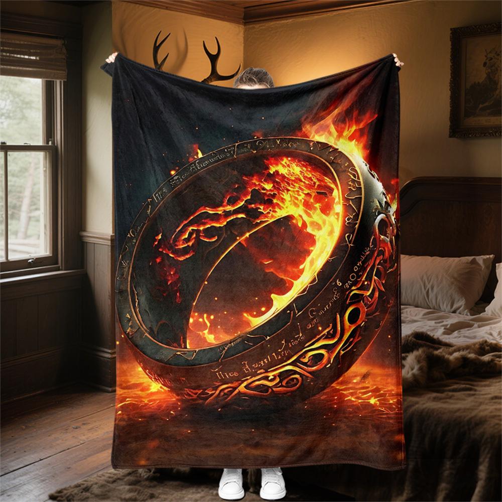 1pc One Ring Fire Fantasy - Throw Blanket, Soft, Flannel Blankets, Living Room, All Seasons Use-1021163